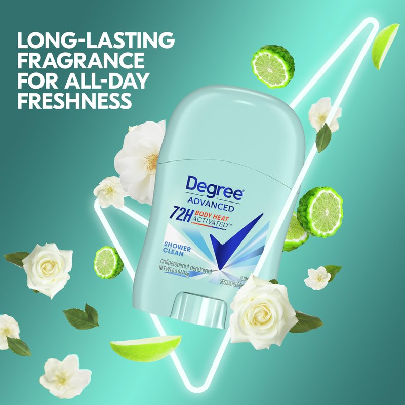 Degree Antiperspirant Deodorant Shower Clean 72-Hour Sweat & Odor Protection Antiperspirant for Women with Body Heat Activated Technology 0.5 oz