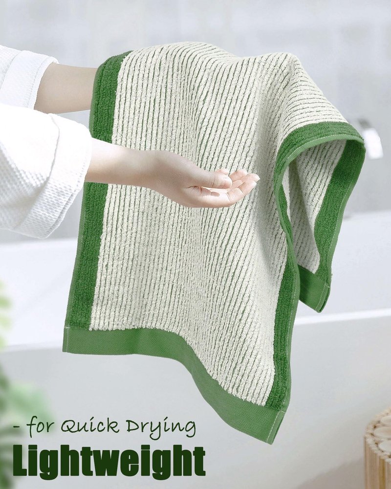 Cleanbear Green Hand Towels for Bathroom, 4 Pack Cotton Towels with Jacquard Weave Deign for Both Decoration and Daily Usage, 28 x 13 Inches