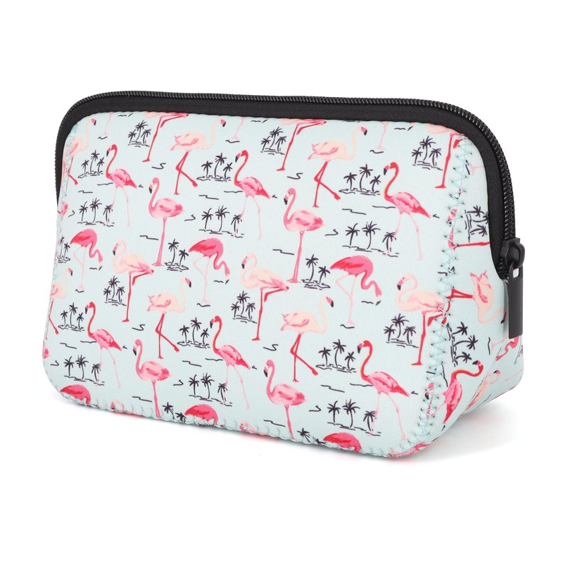 AJLTPA Cosmetic Bag Waterproof Neoprene Zipper Pouch Travel Portable Toiletry Makeup Bags Organizer Case for Women and Girls, Flamingo
