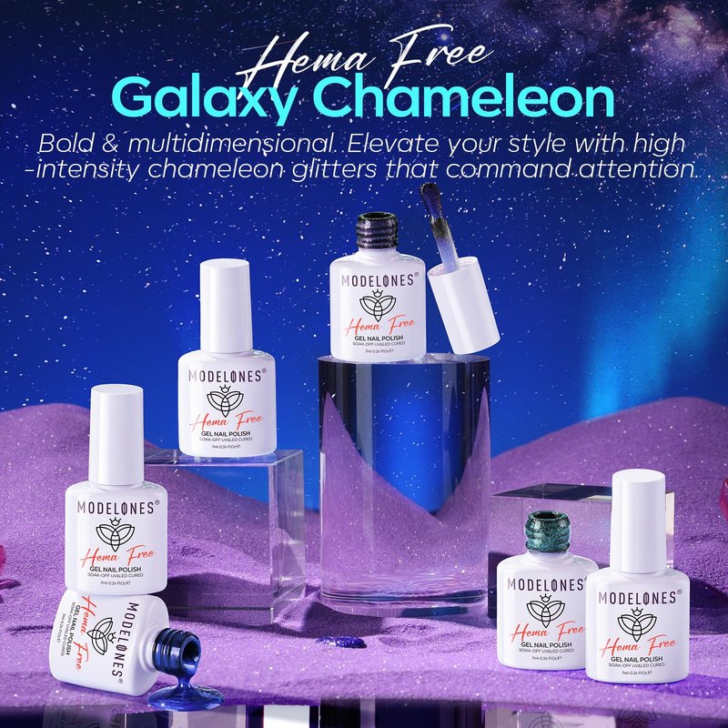 modelones Glitter Gel Nail Polish Set, Hema-Free Summer 6 Colors Chameleon Aurora Shimmer Glitter Gel Polish Kit Blue Green Purple Gel Polish Sparkly Nail Gel Kit Nail Art Design Gel Gifts for Women