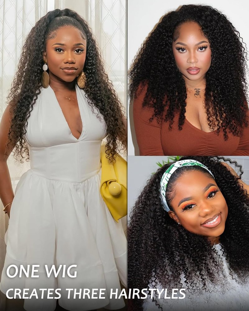 Skiennix Human Hair Half Wig - Kinky Curly 200% Density, 28 Inch, Glueless & Beginner Friendly