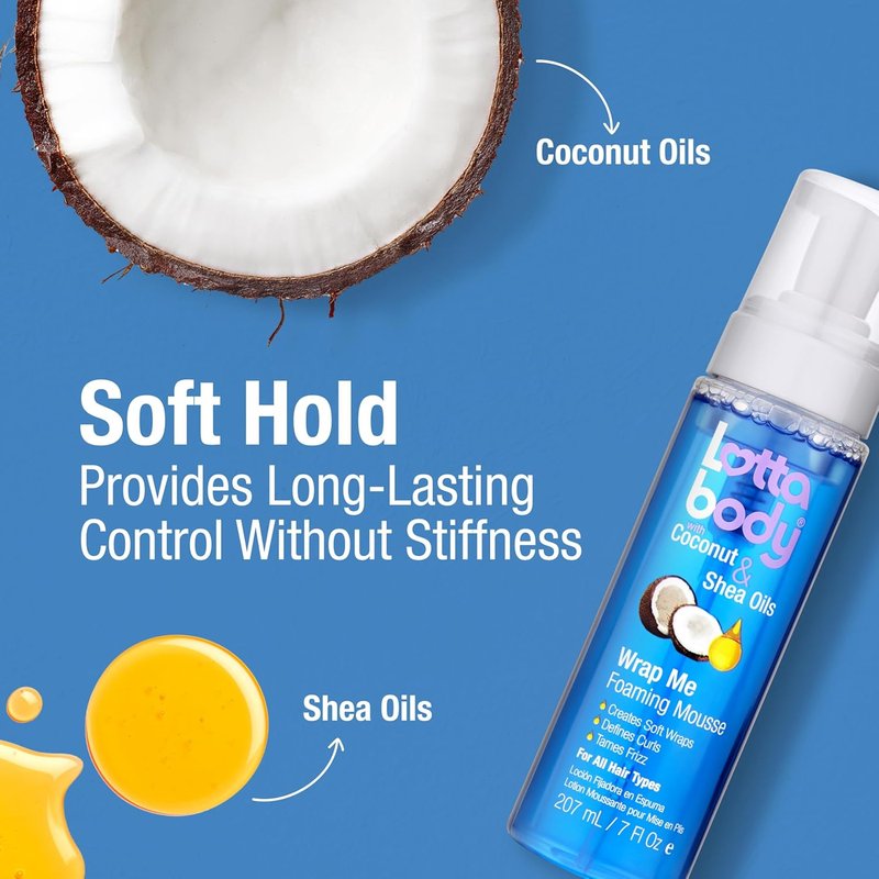 Lottabody Wrap Me Foaming Mousse - Lightweight Curl-Defining & Frizz-Control Formula | Coconut & Shea Oils, 7 oz