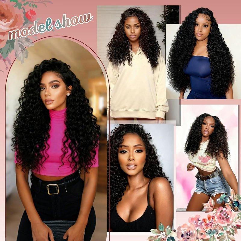 Deep Wave Half Wig - 24 Inch Human Hair Curly Wig | 200% Density, Glueless Design for Black Women
