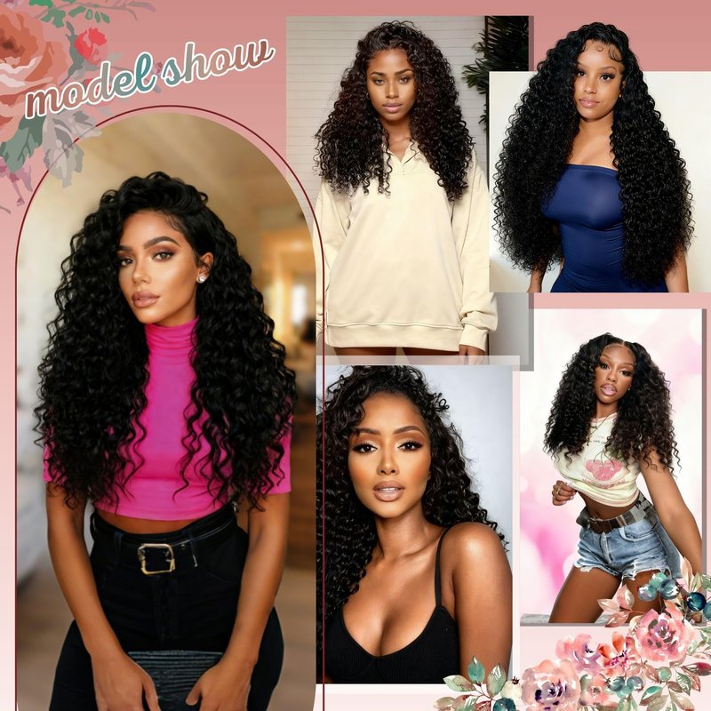 Pinketer Deep Wave Half Wig Human Hair 26inch Wear and Go Glueless Curly Wig 200% Density 3 In 1 Seamless Flip Over Drawstring No Headband Wig for Black Women Beginner Friendly Natural Color