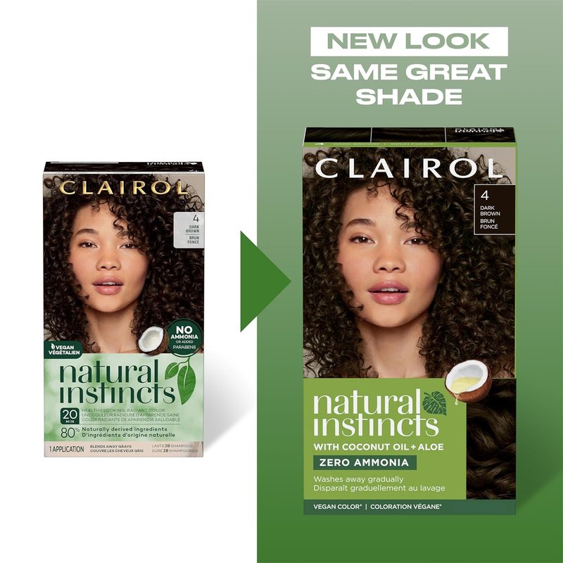 Clairol Natural Instincts Demi-Permanent Hair Dye - 4 Dark Brown | Ammonia-Free, Vegan Formula with Coconut Oil & Aloe Vera | Set of 3