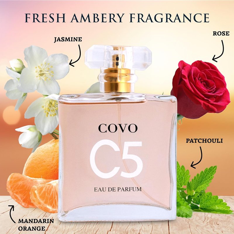 Covo C5 Eau De Parfum for Women | Delicate Floral Jasmine & May Rose Scents - 3.3 fl oz