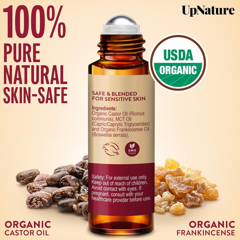 Castor Oil Eye Roller - 100% Organic Frankincense & Castor Oil for Dark Circles, Fine Lines | 10ml