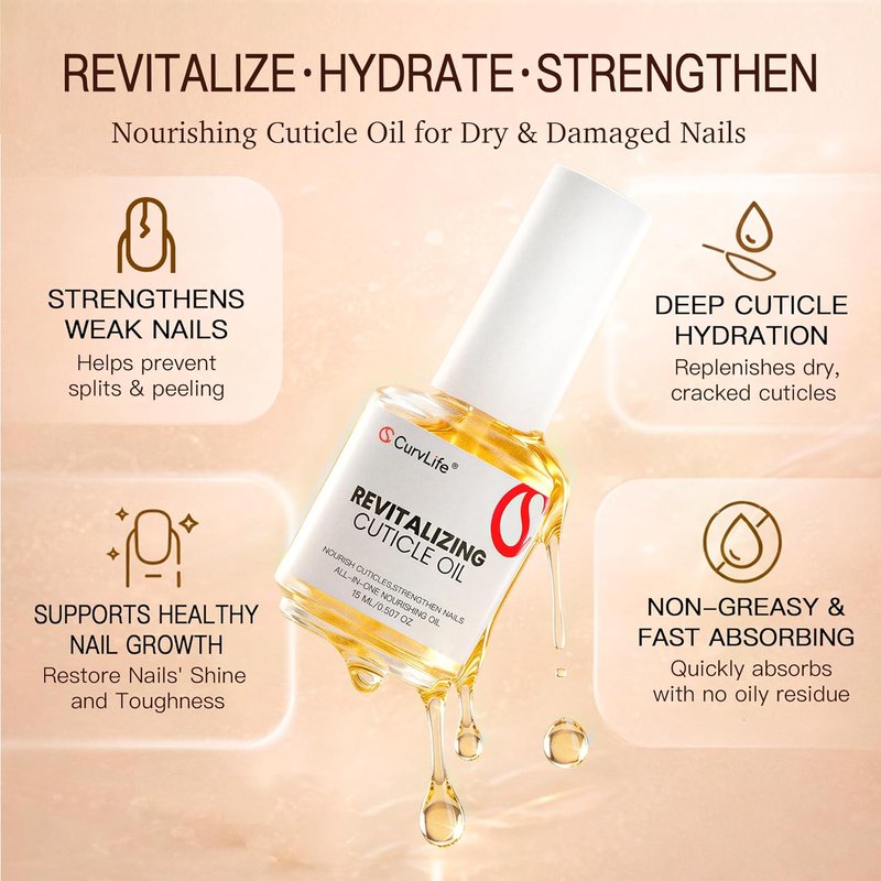 CurvLife Cuticle Oil - Lightweight Non-Greasy Nail Treatment with Curved Brush | Moisturizing Repair for Dry Cuticles