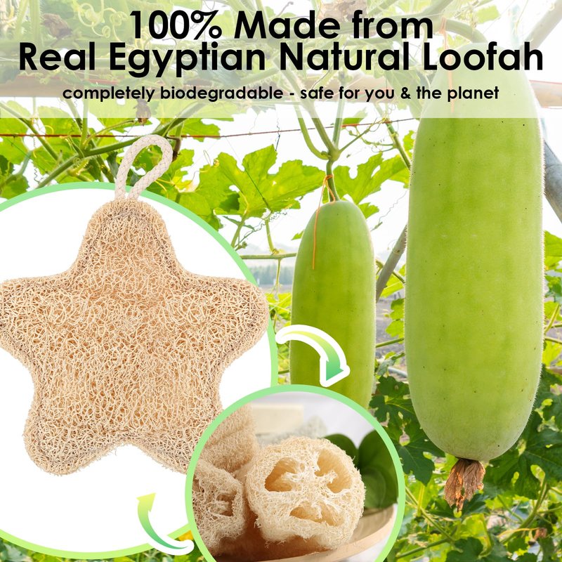 QFGasre 2PCS Travel Loofah Exfoliating Body Scrubber Made with Natural Egyptian Shower Loofah Sponge Shower Exfoliator for Women and Men (Stars Shape