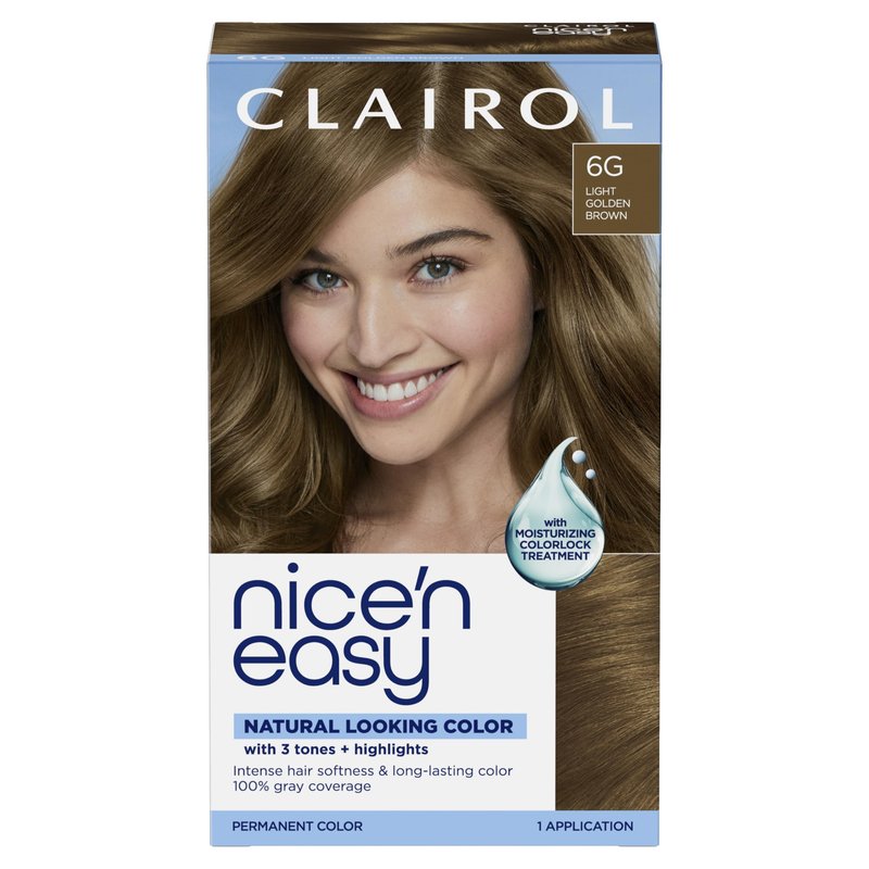 Clairol Nice'n Easy Permanent Hair Dye, 6G Light Golden Brown | 100% Gray Coverage | Long‑Lasting, Natural‑Looking Color & Shine | Pack of 1