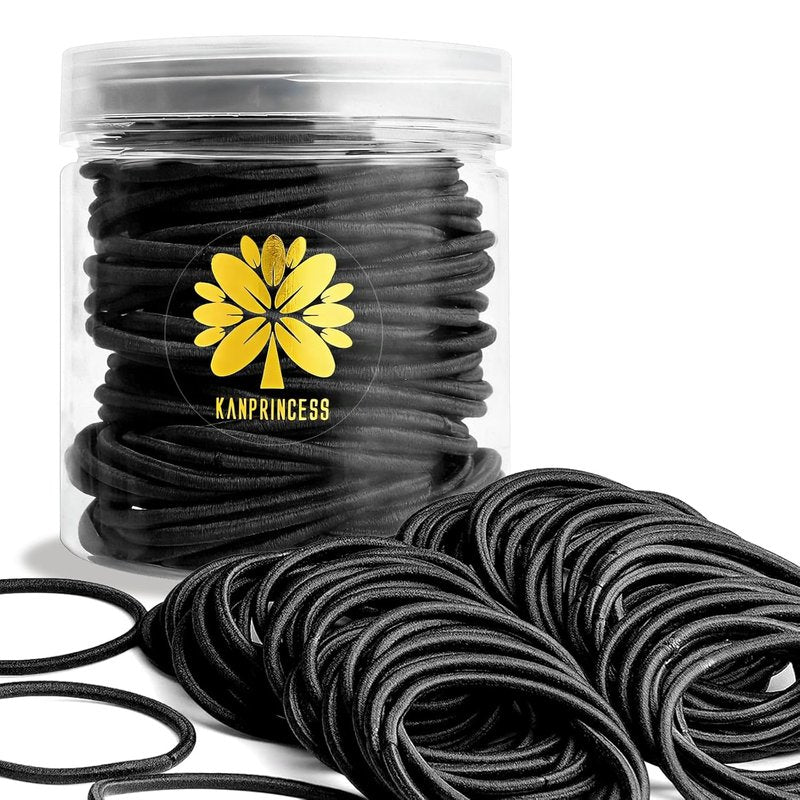 KANPRINCESS 100PCS Black Hair Ties - No Damage Ponytail Holders for Thick Hair | Elastic Bands for Women & Girls