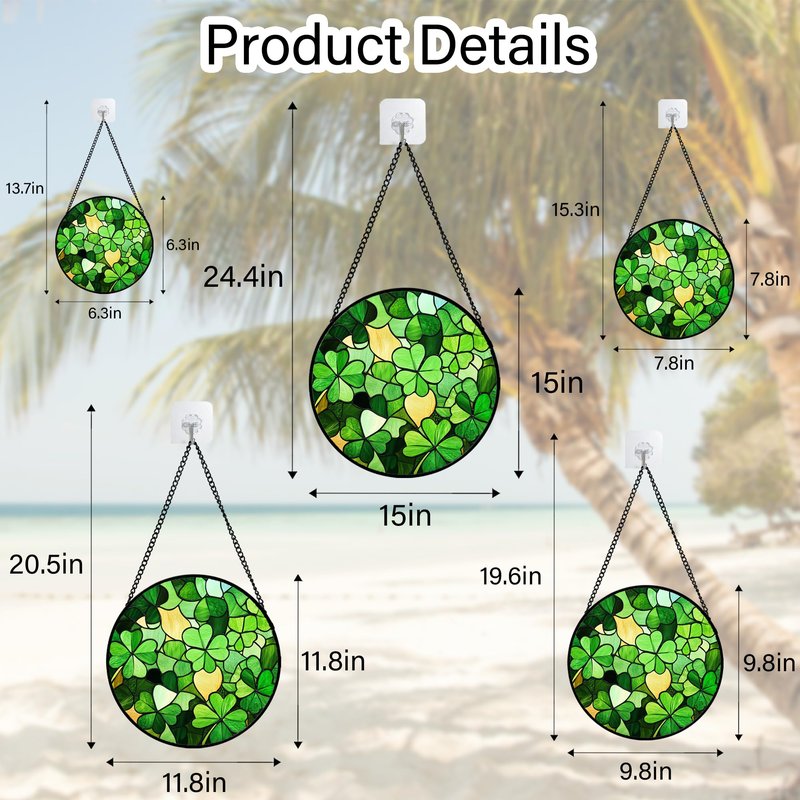 QZQCBLC Stained Glass Window Hanging Lucky Clover 7.8" - Suncatcher Door Garden Sun Catcher Ireland Green Decor Birthday Mother's St. Ripack's Day Gift for Woman Mom Men Friend Nana Wife