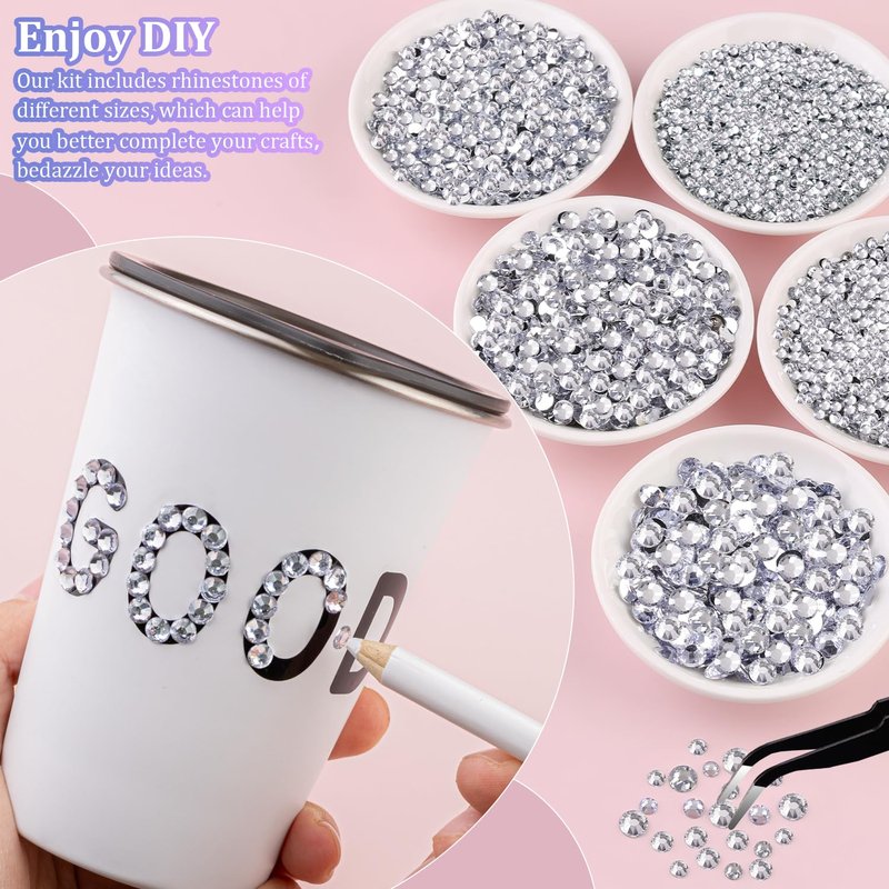 Skiennix 25000Pcs Resin Rhinestones - Clear Flatback Gems 2-6mm for DIY Craft Projects | Includes Glue