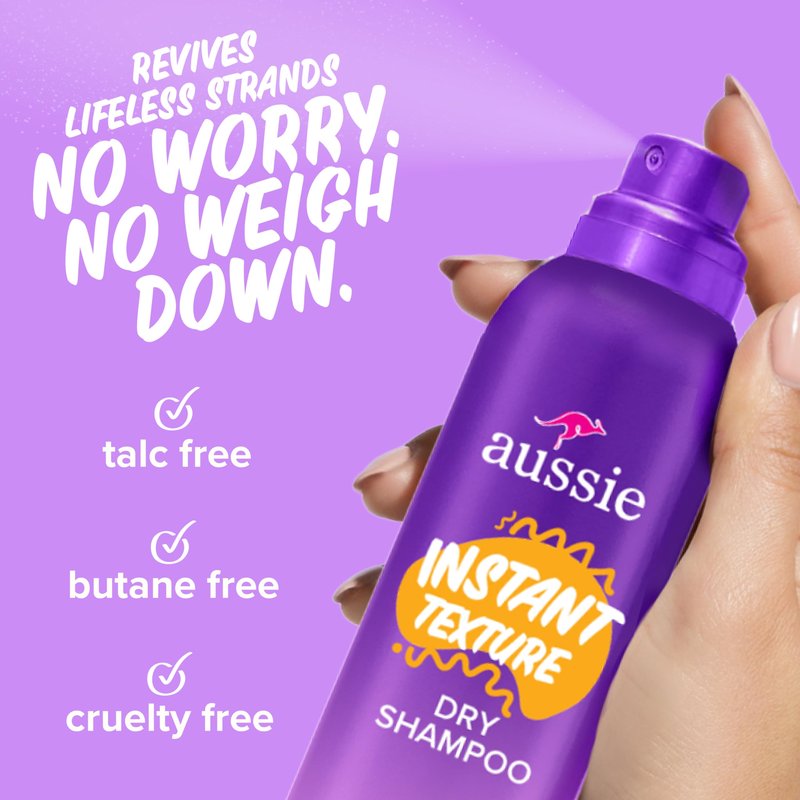 Aussie Instant Texture Dry Shampoo, Clean Texture, Talc-Free, Butane-Free, for Straight, Wavy and Curly Hair, 4.9oz