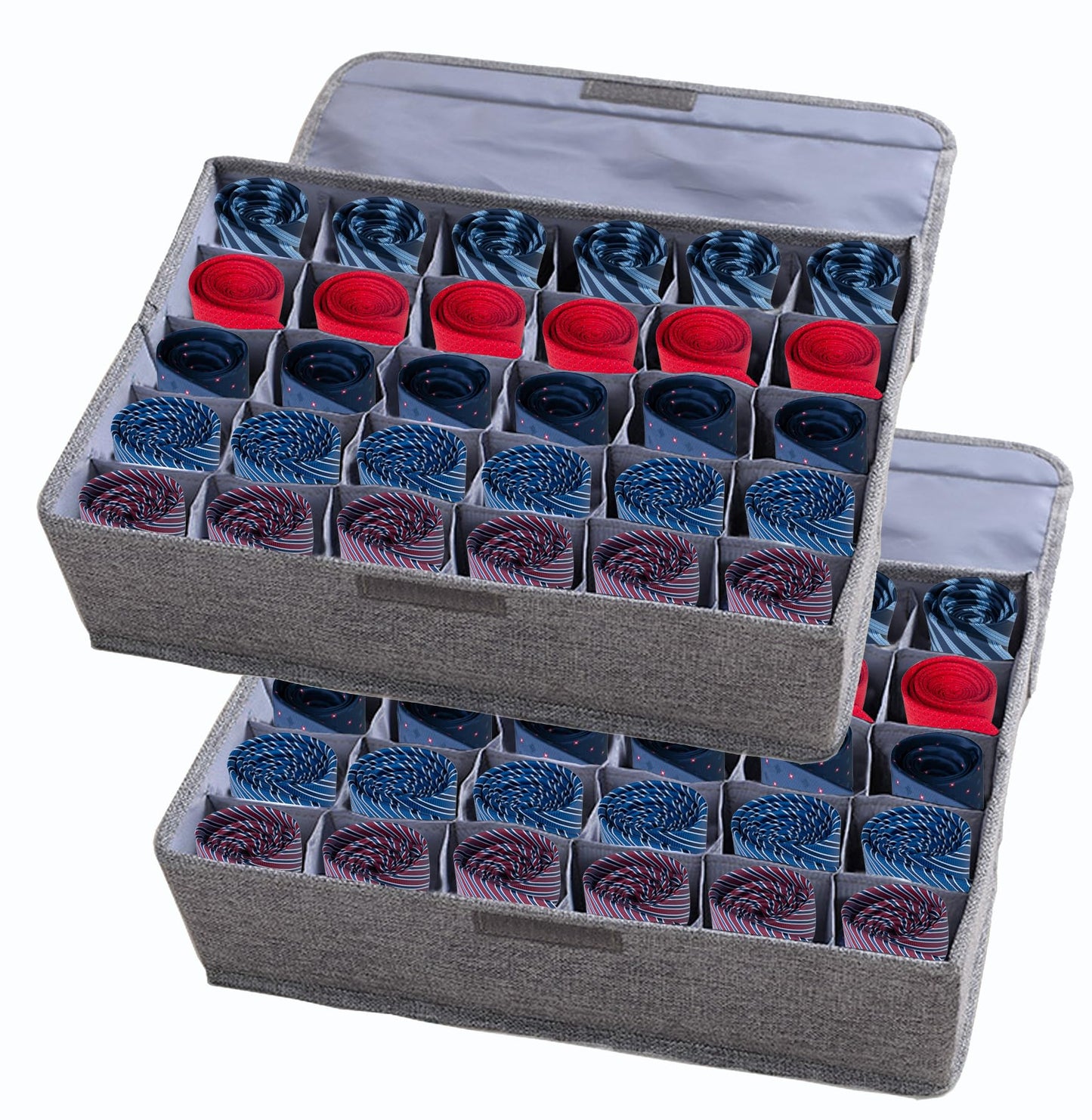 AARAINBOW 2 Packs Underwear Socks Ties Storage Organizer with Lids Foldable Closet Drawer Organizer 60 Cells, Fabric Wardrobe Divider Storage Boxes for Scarves and Lingerie (30 Cell, 2 Gray)