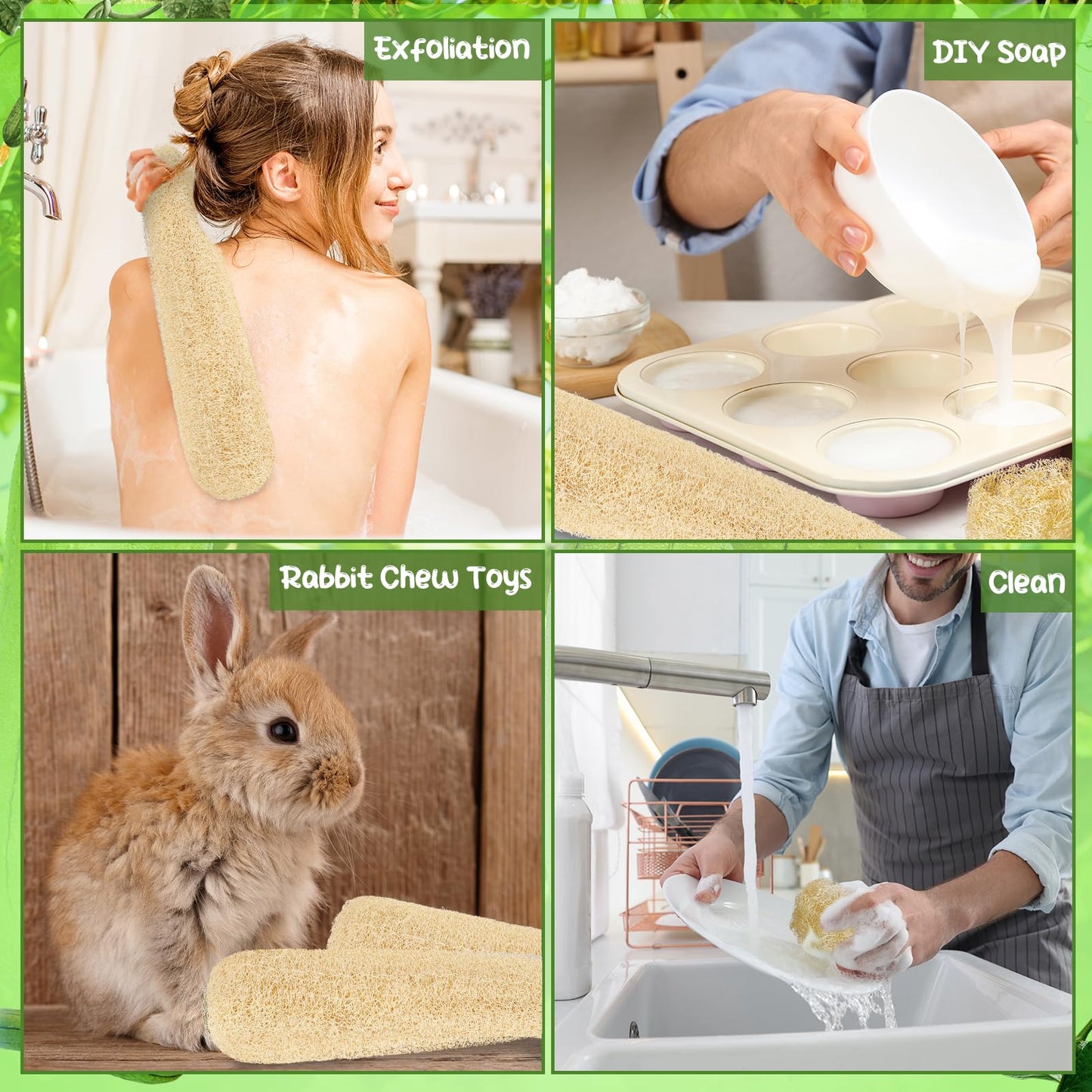 ZhouBoat 6 Pack Natural Loofah Sponge 13.8-15.7 Inch for Kitchen Bath & Body Scrub Organic Exfoliating Sponge for Dishes Skin Men Women