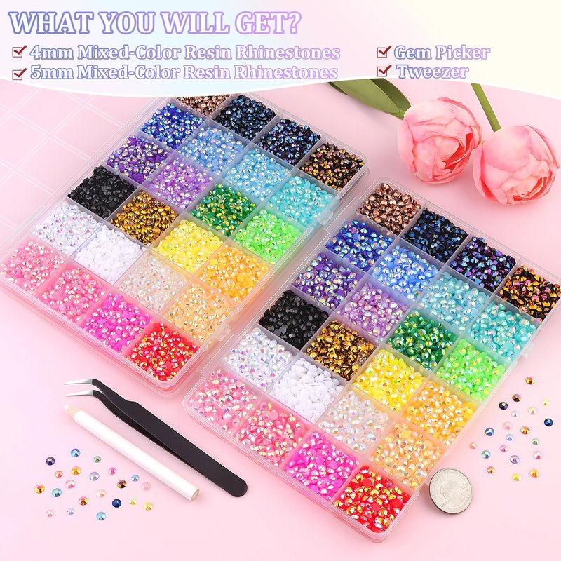 Jelly Rhinestones for Bedazzling | 19200 Pcs 4mm & 5mm Multicolor Flatback Resin Gems for DIY Crafts