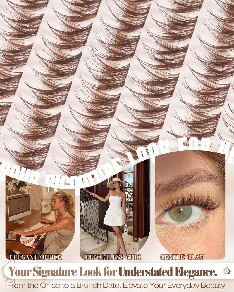 Brown Lash Clusters 8-10-12MM Short Wispy Eyelash Extensions with Natural C Curl and Flexible Clear Band 144Pcs Pestañas Postizas Marrón, Easy Application, For Blondes and Redheads