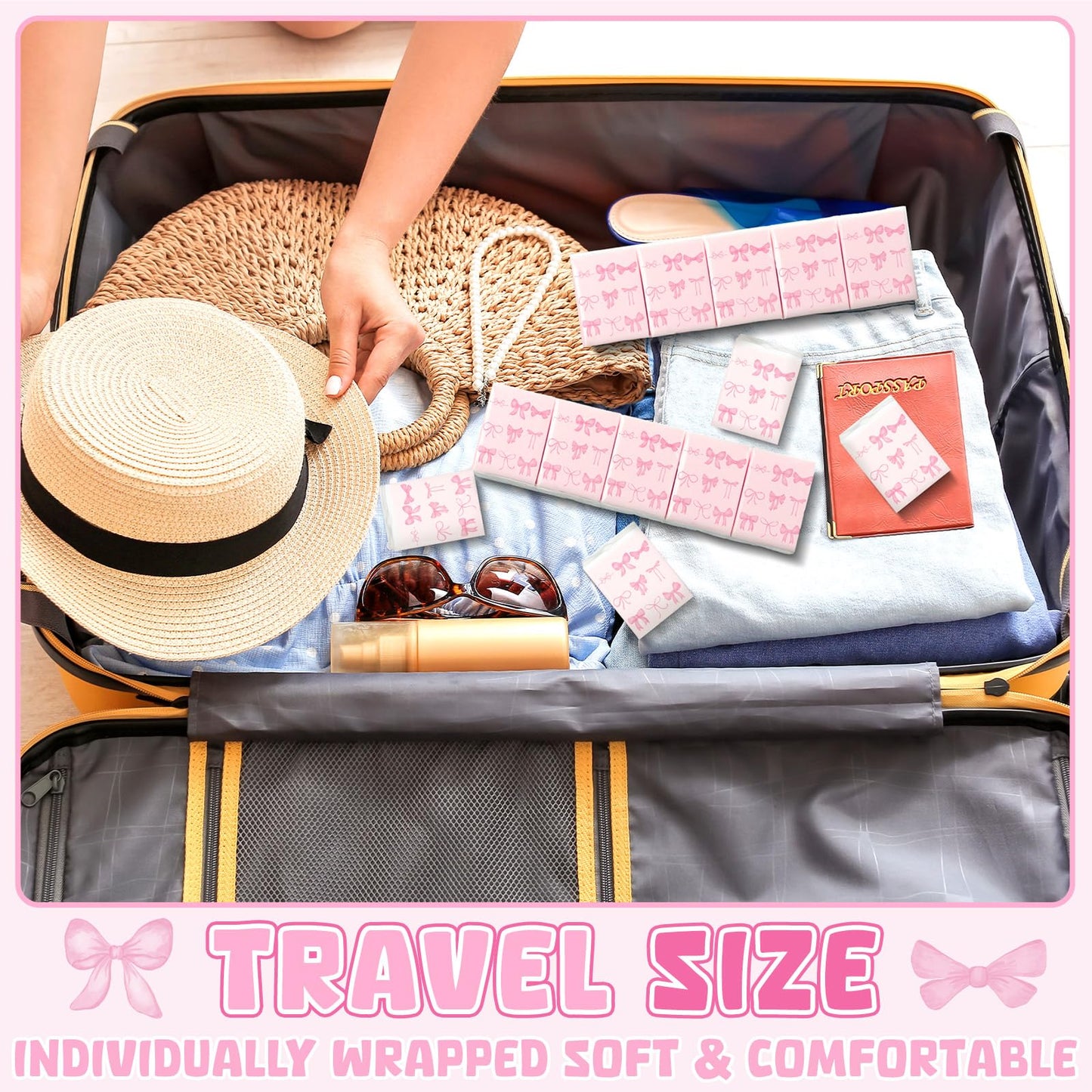 Therwen 20 Pack Pocket Tissues Travel Packs Bulk Weeding Party Favors Individual Small Tissue Packs Pocket Size Facial Hand Towels for Travel Outdoor Car Offices (Pink Bow)