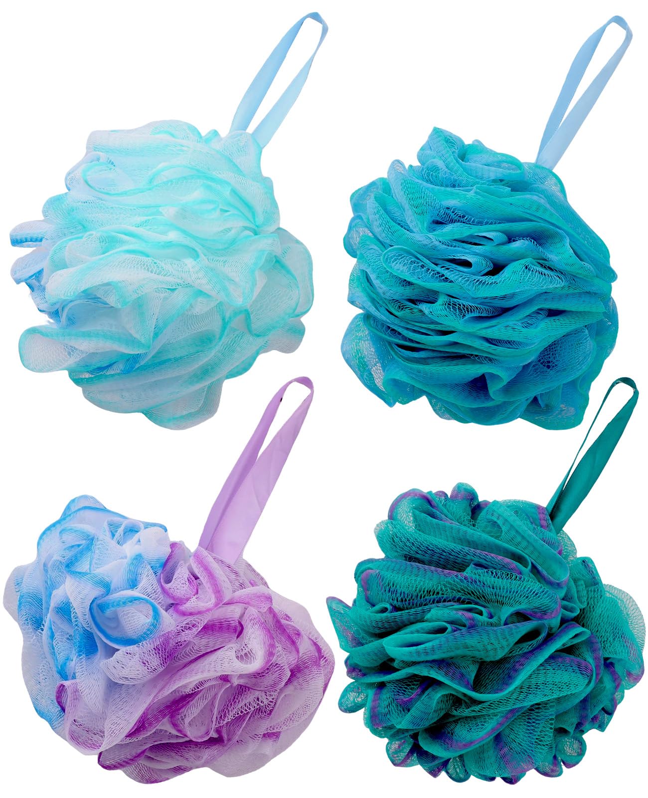 Aiuulu 4 Pcs Washable Shower Loofah Sponge, Exfoliating Body Shower Pouf, Bath Loofah Body Sponge, Bath Scrubber, Shower Scrubber for Men, Women