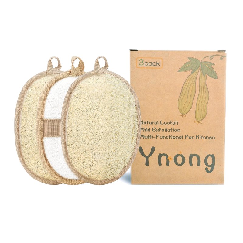 Natural Loofah Exfoliating Body Scrubber Pads, Bath Loofah for Women & Men, 100% Plant-Based Shower Luffa Sponge (3-Pack)