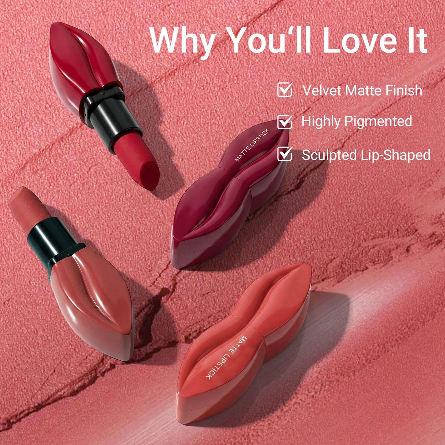 Vevivia Lighting 2Pcs Matte Lipstick Set for Women with Lip-Shaped Case, Velvet Formula for Soft, Full-Coverage Lips, Day to Night Duo Gift Set, Mocha and Plum Each