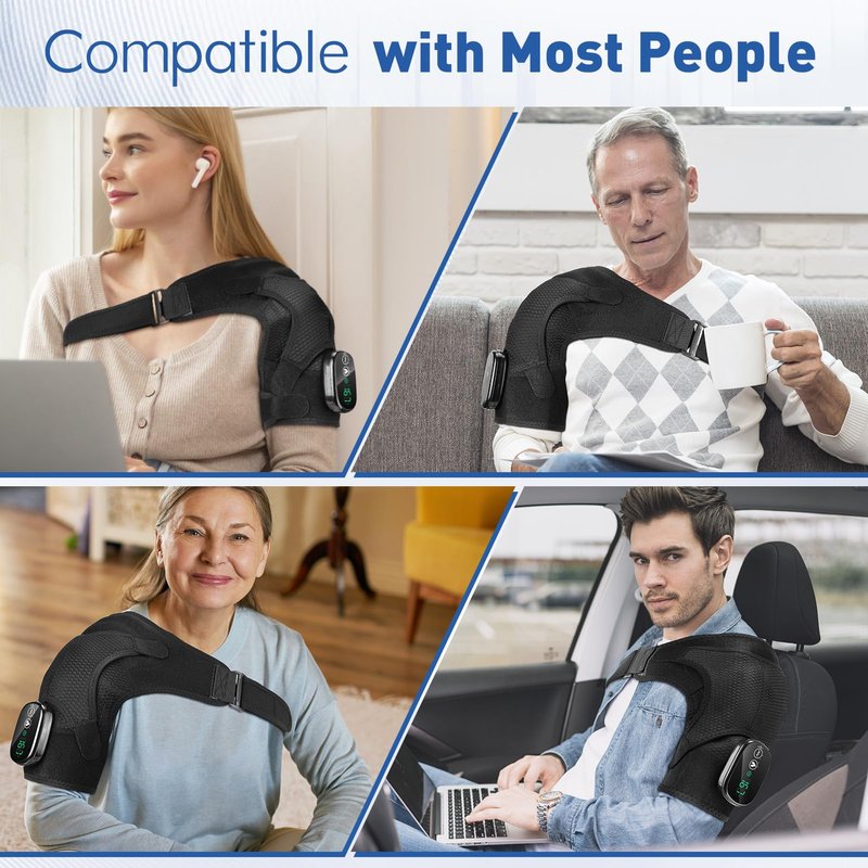 Cordless Shoulder Heating Pad, Heated Shoulder Brace with 3 Massage Modes, Heated Shoulder Wrap for Rotator Cuff Pain Relief, Heated Shoulder Brace for Men Women (Black)