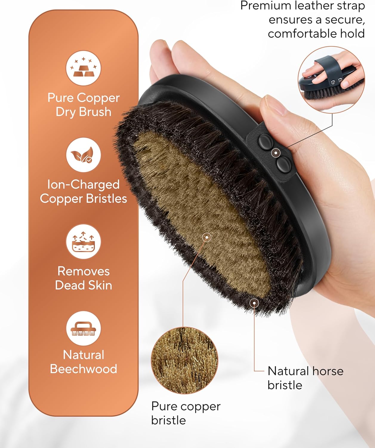 TheraCopper Copper Body Brush - Ionic Dry Brushing for Lymphatic Drainage & Radiant Skin | Natural Copper Bristles
