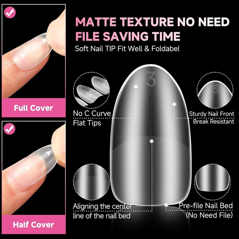 Short Oval Almond Nails - 504 Pcs Full Matte Acrylic Fake Nail Tips | 15 Sizes for DIY Nail Art