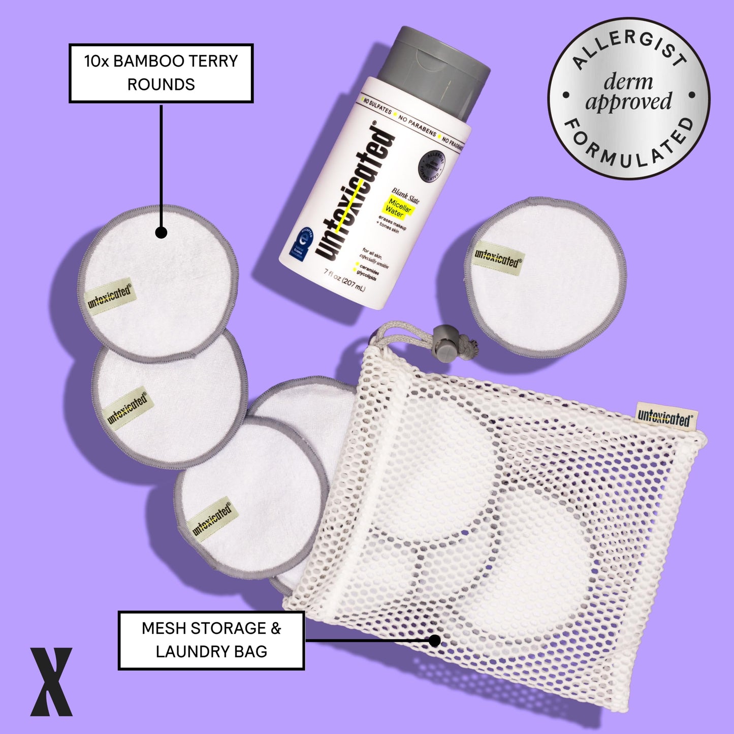 Untoxicated Ultra Soft Cleansing Pads - Double-Layered Reusable Bamboo Terry Rounds - Makeup Removal & Skincare for Sensitive Skin - Soft & Durable - Includes Washable Storage Bag - 10CT