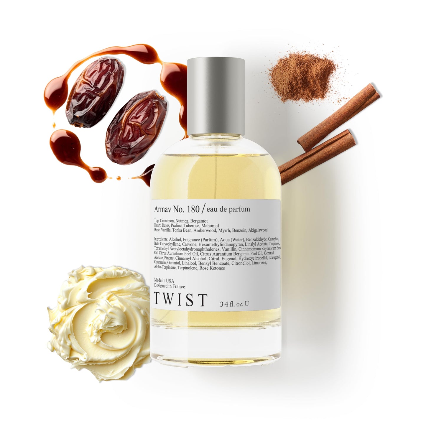 Twist Armav No. 180 - Inspired by Khamrah L, Long-Lasting Unisex Perfume for Women and Men, Vegan, Clean Ingredients, Cinnamon & Nutmeg – Spray 100 ml | 3.4 fl. oz.