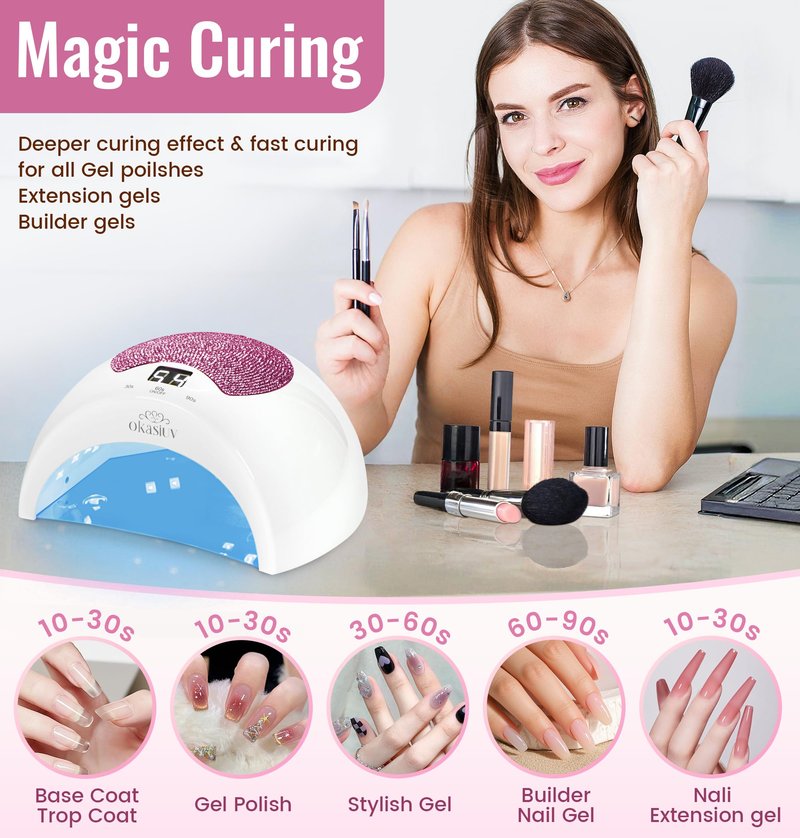 Okasiuv Rechargeable UV LED Nail Lamp with Diamond Design & Touch Control - 3 Timer Settings, Fast Curing for All Gel Polishes, Portable UV Nail Dryer for Professional Salon & Home