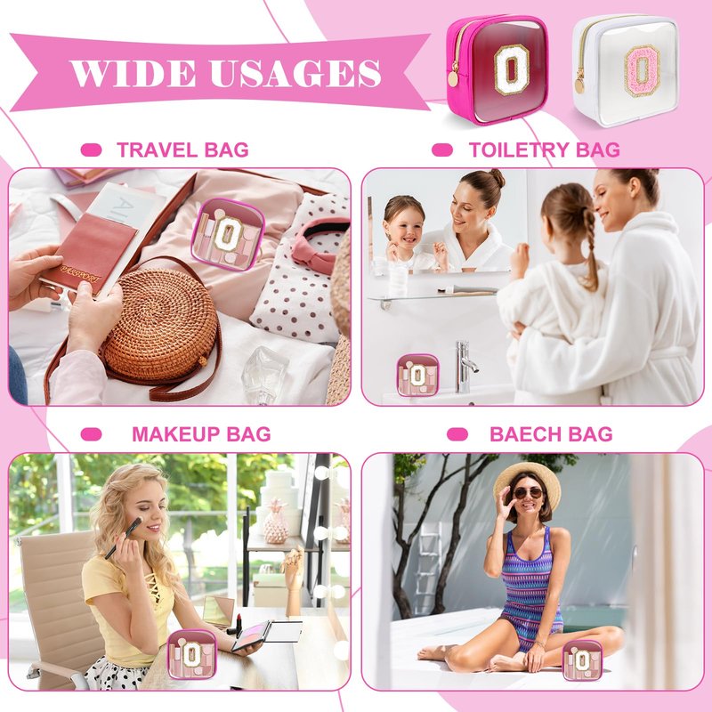 Personalized Initial Letter Clear Preppy Makeup Bag,Mini Nylon Chenille Letter Cosmetic Bag Cute Zipper Pouch Coin Purse for Teen Girls,Portable TSA Approved Travel Essentials Bag Gift for Women,O