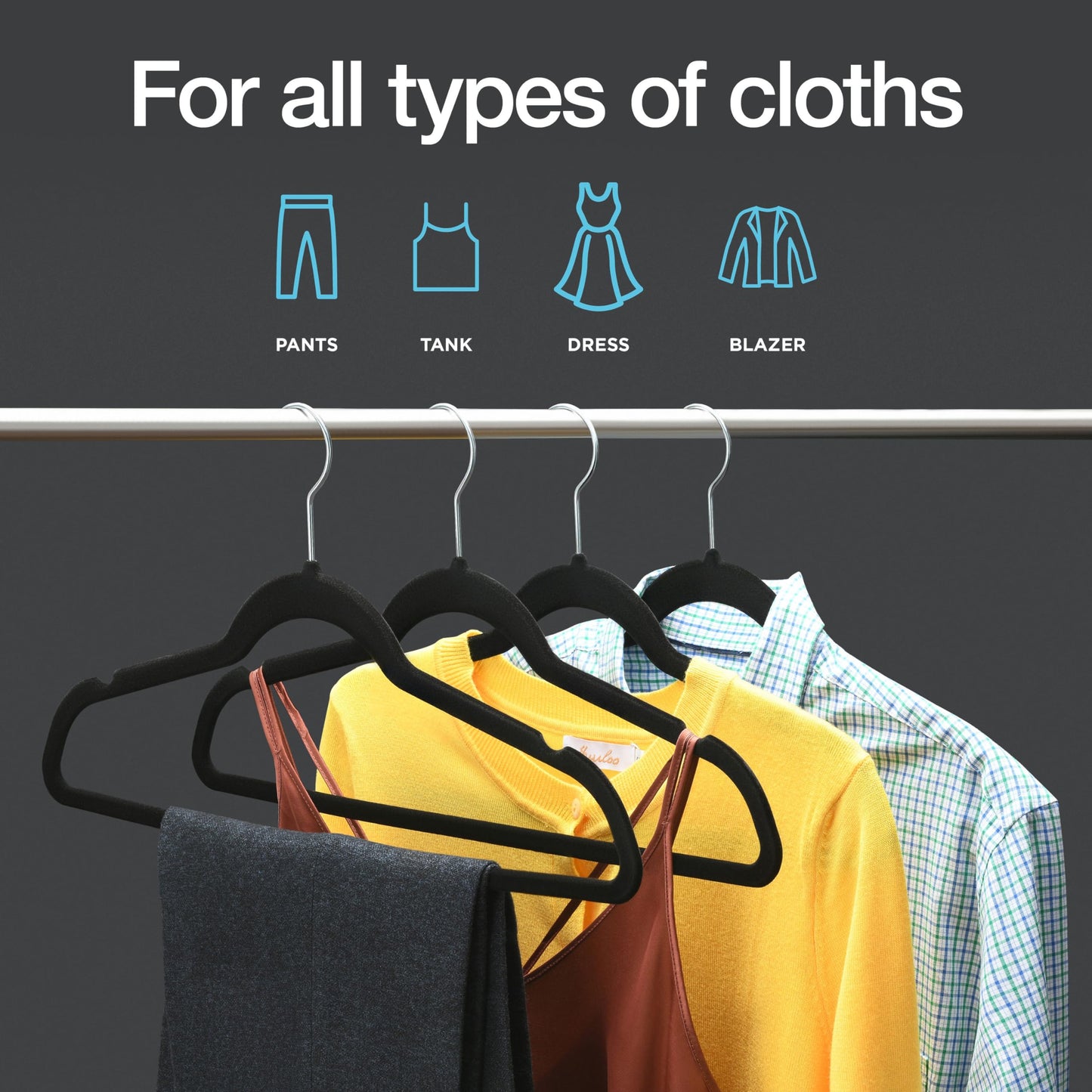 Home-it Premium Velvet Hangers 50 Pack - Heavy Duty Ultra Thin Black Suit Clothes Hangers Non Slip for Closet, Shirt Pants, Hook Swivel 360