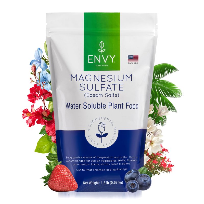 ENVY Organic Magnesium Sulfate Plant Food - Water Soluble Epsom Salts | Fertilizer for Roses, Flowers, Shrubs, Vegetables and Trees (1.5 lbs)