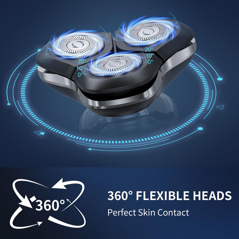 Electric Razor for Men 8011 Series, 4D Floating Rotary Head, IPX7 Waterproof Wet & Dry Use, USB-C Fast Charge, 90Min Runtime, Hypoallergenic Blades, Portable Travel Grooming Kit