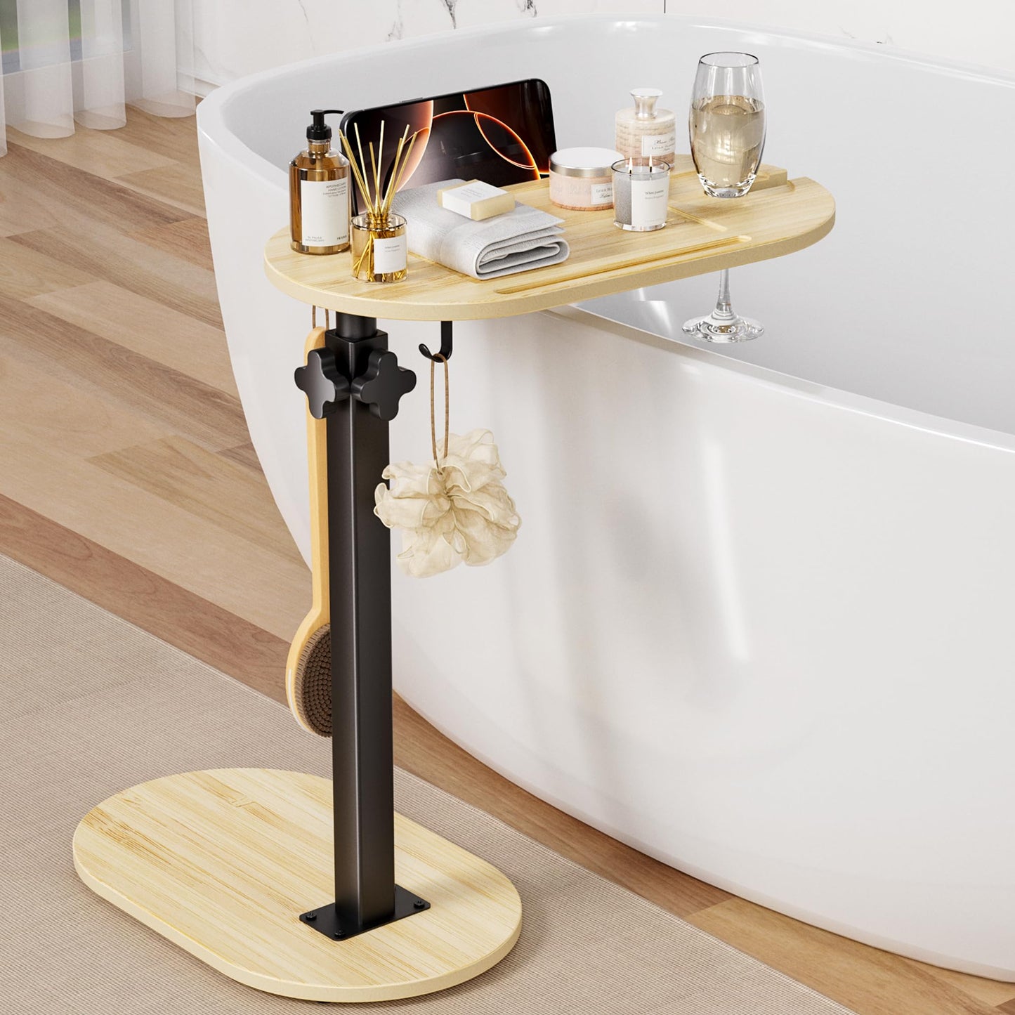 Sunnacate Bamboo Bathtub Table with Adjustable Height, Freestanding Bath Tray Caddy Board Tub Organizer, House Warming Gift, New Home, Anniversary Wedding Gifts, Bridal Shower Gift for Women