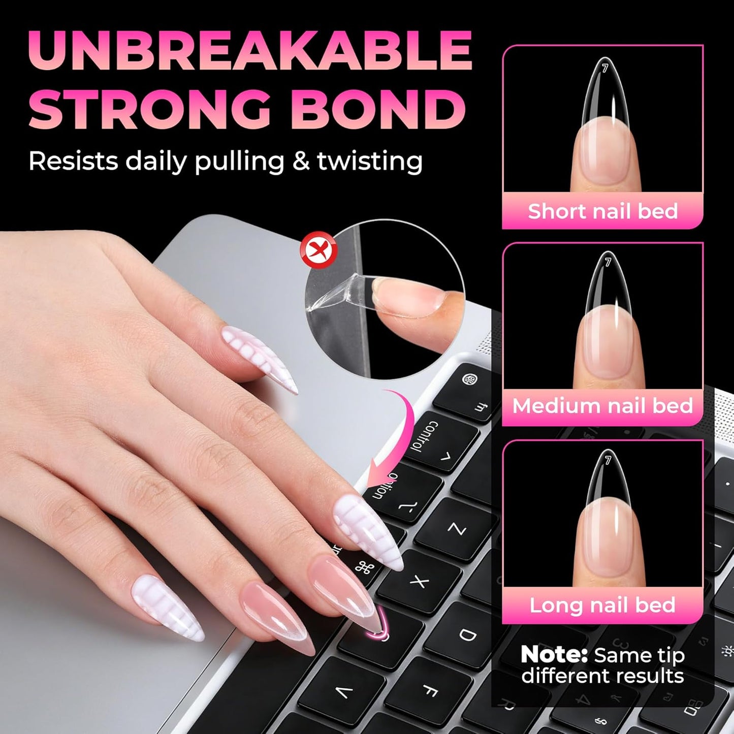 UNA GELLA Stiletto Gel Nail Tips - 510 Pcs Medium Almond Full Cover Clear Acrylic Nails | Sturdy Press-On for DIY & Salon Use