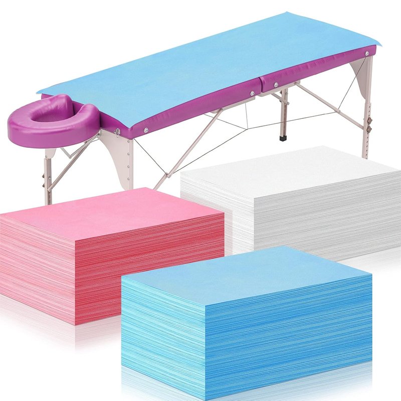 Disposable Bed Sheets - 60 Pcs Waterproof Massage Table Covers | Breathable Non-Woven Fabric, 31" x 70" (Pink, Blue, White)