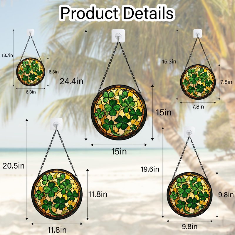 QZQCBLC Stained Glass Window Hanging Green Retro Lucky Clover 6.3" - Suncatcher Door Garden Sun Catcher Ireland Decor Birthday Mother's St. Ripack's Day Gift for Woman Mom Men Friend Nana Wife