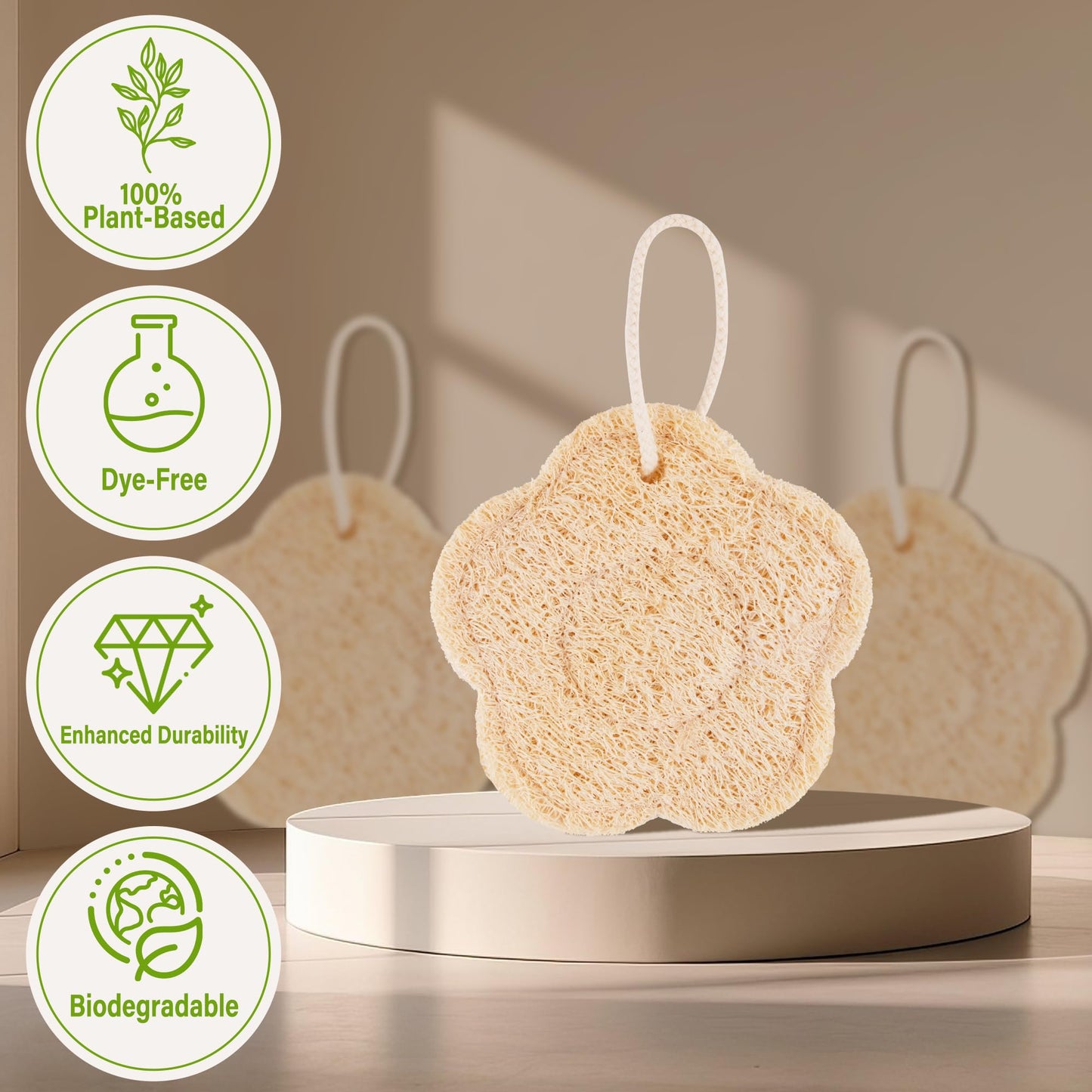 Travel Loofah Sponge for Women & Men, Natural Shower Exfoliating Body Scrubber for Deep Clean, Quick-Drying, Lightweight Travel Sponge, Rich Lather (2 Pack)
