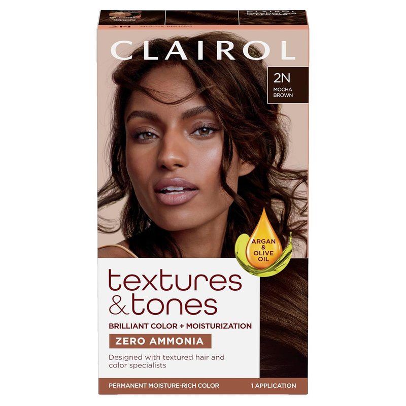 Clairol Textures & Tones Permanent Hair Dye - 2N Mocha Brown | Ammonia-Free, Moisture-Rich Formula with Argan & Olive Oil