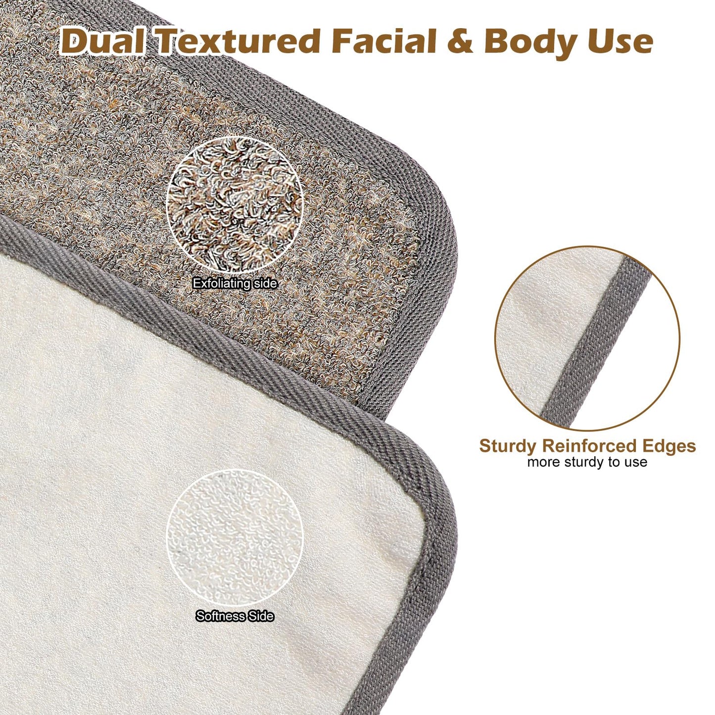Shimmeroo 3Pcs Exfoliating Washcloths for Face 8x8 Inch Bamboo Charcoal Premium Face Body Wash Cloths with Softness Scrubbing Two Sides Exfoliating Towel for Women Men(Grey)