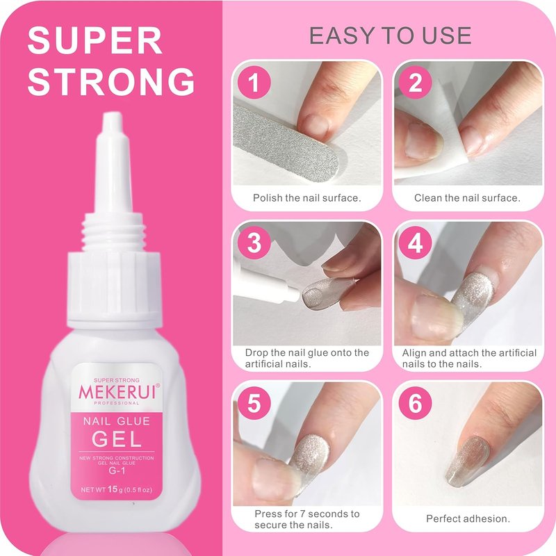 Mekerui Nail Glue Gel Set - Super Strong & Long-Lasting 30+ Days | Quick Glue Remover Included