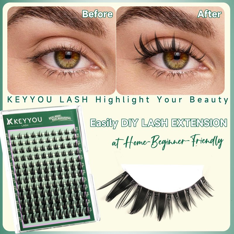 KEYYOU Manga Lash Clusters Fairy Cluster Eyelash Extensions Cosplay at home Wispy False Eyelashes 10-18mm Lashes C Curl Individual Fake Eyelashes Extension with Spikes Easy to Apply for Beginner