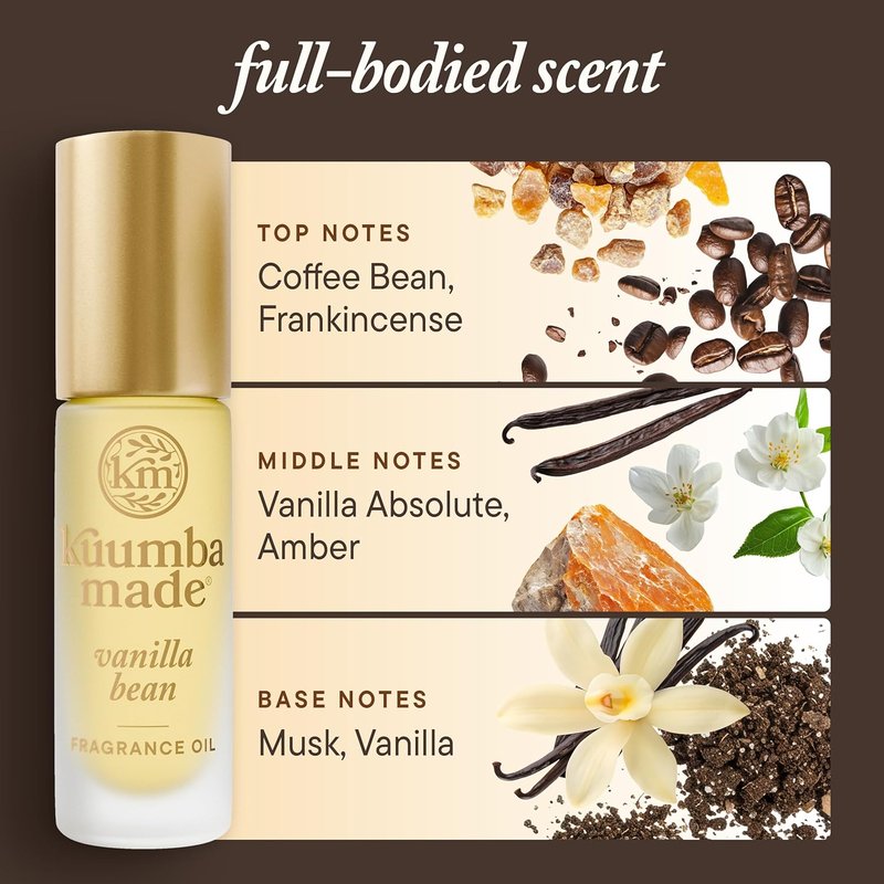 Kuumba Made Vanilla Bean Fragrance Oil - Long-Lasting Vegan Perfume Roller | 0.15 Fl Oz