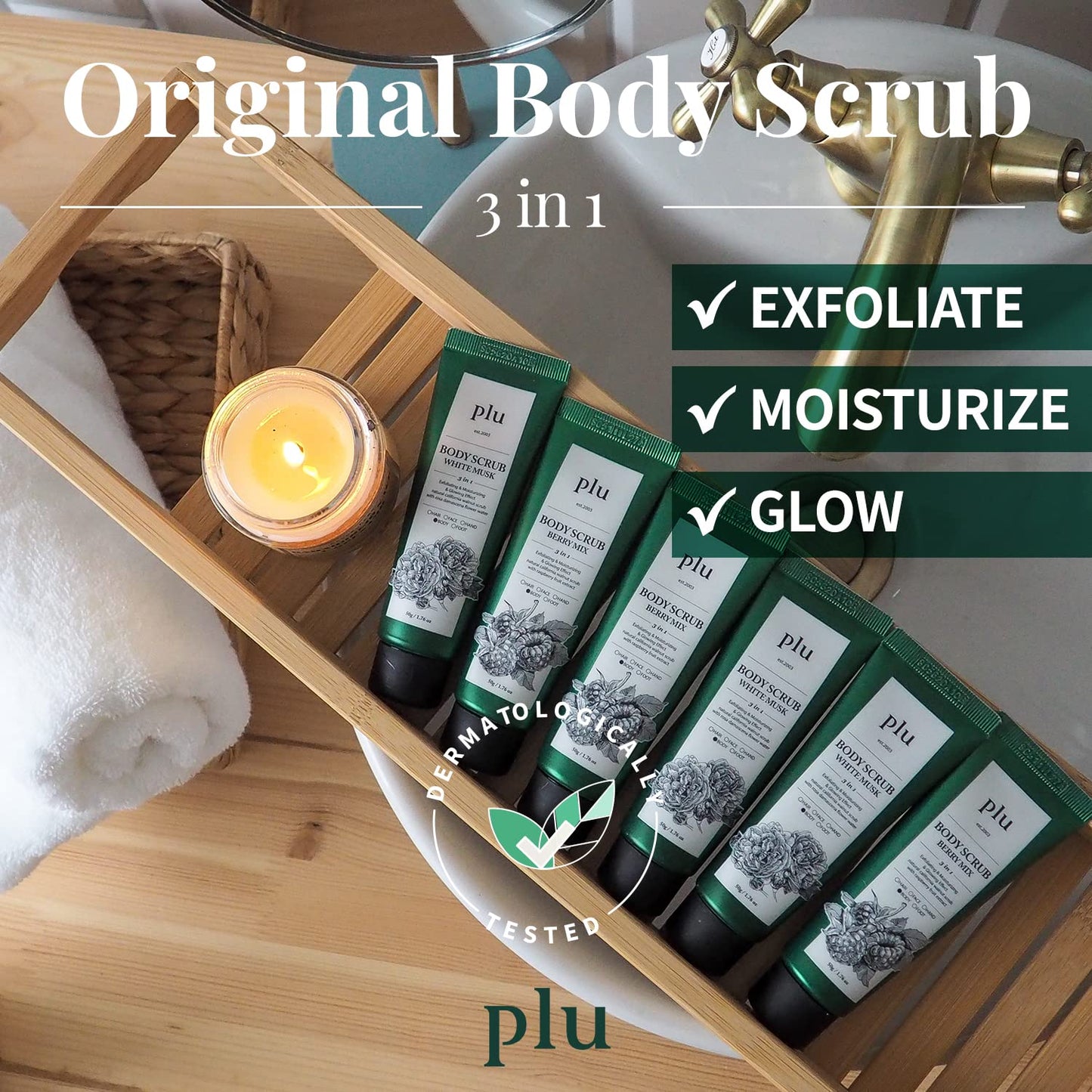 PLU Original Korean Walnut Body Scrub Polish - White Musk - Exfoliating & Hydrating Glow for Smooth, Radiant Skin Texture - Soft Musk Scent, 7.05 oz.