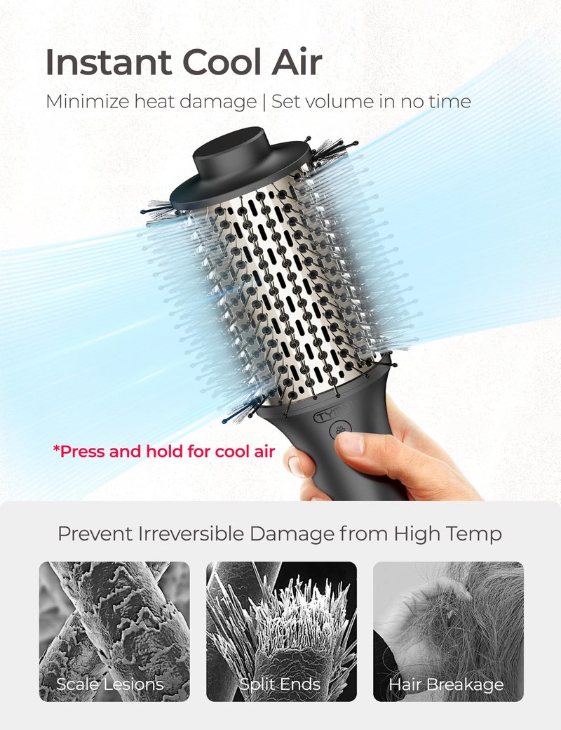 Blow Dryer Brush, TYMO High-Speed Hair Dryer Brush for Fast Dry and Style, Hot Air Blowout Brush, One Step Volumizer with 200M Negative Ion for Smooth, Frizz-Free