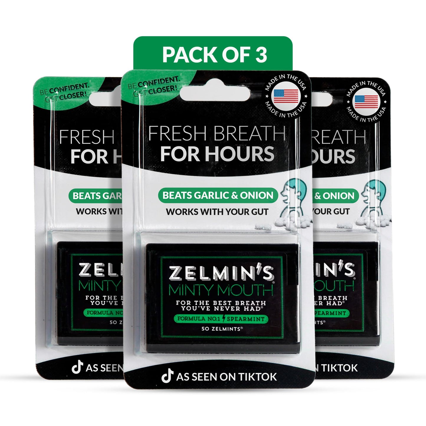 Zelmin's Minty Mouth Breath Freshener - (3 Pack) Long Lasting Bad Breath Treatment for Adults, Instant Freshness Helps with Dry Mouth, Natural Breath Mints for Travel, Alcohol-Free, Keto, Gluten-Free