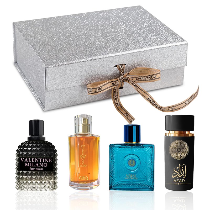 A CENTER Men's Cologne Gift Set 4 x 3.4 FL oz|Luxury perfume with Premium Presentation Box|Perfect Valentine's Day Gift Him|Long Lasting Fragrance(ValentiMilaM&ChocoMu50&verseAd&AZADB)